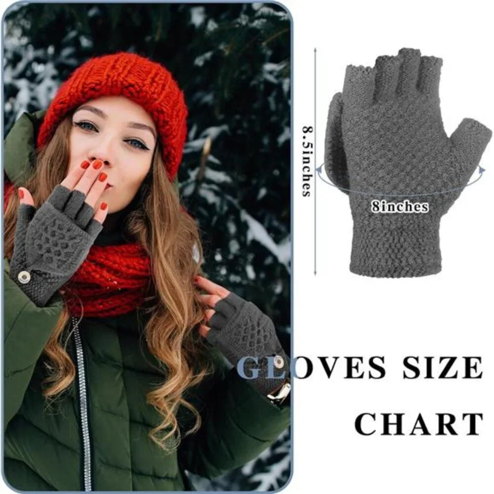 3 Pairs Women's Knitted Convertible Fingerless Gloves Winter Flap Cover